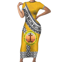Personalised Anastasis College Short Sleeve Bodycon Dress Tonga Unique Style - Polynesian Pride