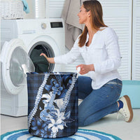 Hawaii Ukulele Laundry Basket Tropical Flowers With Palaka Effect Blue Version - Polynesian Pride