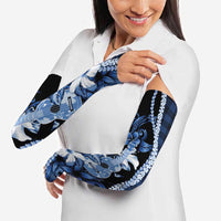 Hawaii Ukulele Arm Sleeves Tropical Flowers With Palaka Effect Blue Version LT05 - Polynesian Pride