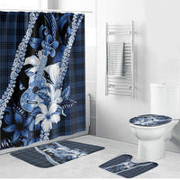 Hawaii Ukulele Bathroom Set Tropical Flowers With Palaka Effect Blue Version - Polynesian Pride
