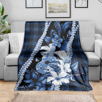 Hawaii Ukulele Blanket Tropical Flowers With Palaka Effect Blue Version - Polynesian Pride