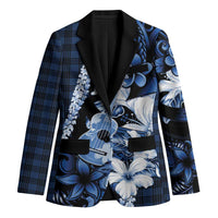Hawaii Ukulele Blazer Tropical Flowers With Palaka Effect Blue Version - Polynesian Pride