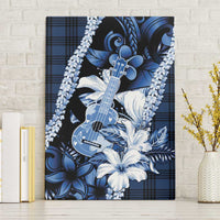 Hawaii Ukulele Canvas Wall Art Tropical Flowers With Palaka Effect Blue Version - Polynesian Pride