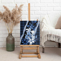 Hawaii Ukulele Canvas Wall Art Tropical Flowers With Palaka Effect Blue Version - Polynesian Pride