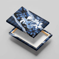 Hawaii Ukulele Canvas Wall Art Tropical Flowers With Palaka Effect Blue Version - Polynesian Pride