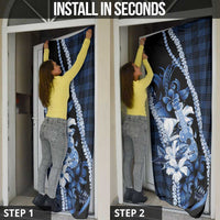 Hawaii Ukulele Door Cover Tropical Flowers With Palaka Effect Blue Version - Polynesian Pride