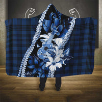 Hawaii Ukulele Hooded Blanket Tropical Flowers With Palaka Effect Blue Version - Polynesian Pride
