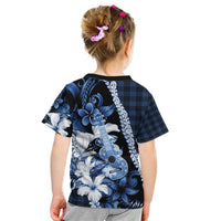 Hawaii Ukulele Kid T Shirt Tropical Flowers With Palaka Effect Blue Version - Polynesian Pride