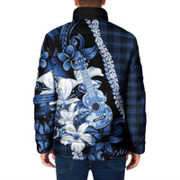Hawaii Ukulele Padded Jacket Tropical Flowers With Palaka Effect Blue Version - Polynesian Pride