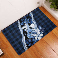 Hawaii Ukulele Rubber Doormat Tropical Flowers With Palaka Effect Blue Version - Polynesian Pride