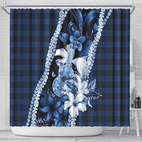 Hawaii Ukulele Shower Curtain Tropical Flowers With Palaka Effect Blue Version - Polynesian Pride