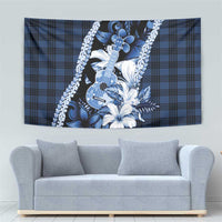 Hawaii Ukulele Tapestry Tropical Flowers With Palaka Effect Blue Version - Polynesian Pride