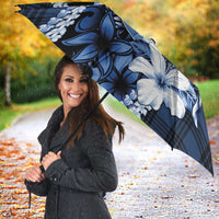 Hawaii Ukulele Umbrella Tropical Flowers With Palaka Effect Blue Version - Polynesian Pride