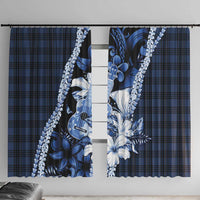 Hawaii Ukulele Window Curtain Tropical Flowers With Palaka Effect Blue Version - Polynesian Pride