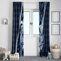 Hawaii Ukulele Window Curtain Tropical Flowers With Palaka Effect Blue Version - Polynesian Pride