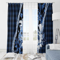 Hawaii Ukulele Window Curtain Tropical Flowers With Palaka Effect Blue Version - Polynesian Pride