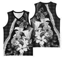 Hawaii Ukulele Basketball Jersey Tropical Flowers With Palaka Effect Black Version - Polynesian Pride