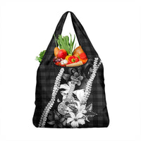 Hawaii Ukulele Grocery Bag Tropical Flowers With Palaka Effect Black Version - Polynesian Pride