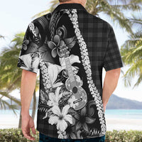 Hawaii Ukulele Hawaiian Shirt Tropical Flowers With Palaka Effect Black Version - Polynesian Pride