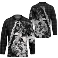 Hawaii Ukulele Hockey Jersey Tropical Flowers With Palaka Effect Black Version - Polynesian Pride