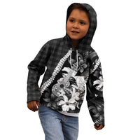 Hawaii Ukulele Kid Hoodie Tropical Flowers With Palaka Effect Black Version - Polynesian Pride
