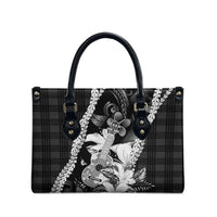 Hawaii Ukulele Leather Bag Tropical Flowers With Palaka Effect Black Version - Polynesian Pride