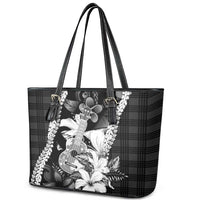 Hawaii Ukulele Leather Tote Bag Tropical Flowers With Palaka Effect Black Version - Polynesian Pride