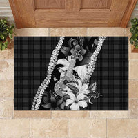 Hawaii Ukulele Rubber Doormat Tropical Flowers With Palaka Effect Black Version - Polynesian Pride