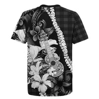 Hawaii Ukulele Rugby Jersey Tropical Flowers With Palaka Effect Black Version - Polynesian Pride