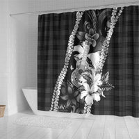 Hawaii Ukulele Shower Curtain Tropical Flowers With Palaka Effect Black Version - Polynesian Pride