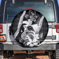 Hawaii Ukulele Spare Tire Cover Tropical Flowers With Palaka Effect Black Version - Polynesian Pride