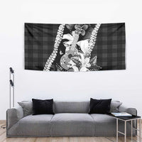 Hawaii Ukulele Tapestry Tropical Flowers With Palaka Effect Black Version - Polynesian Pride