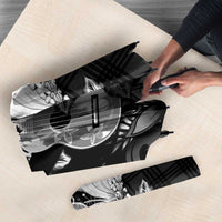 Hawaii Ukulele Umbrella Tropical Flowers With Palaka Effect Black Version - Polynesian Pride