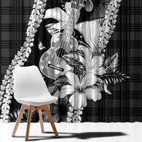 Hawaii Ukulele Window Curtain Tropical Flowers With Palaka Effect Black Version LT05 - Polynesian Pride