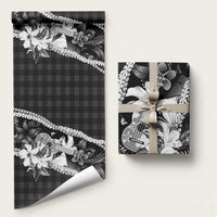 Hawaii Ukulele Wrapping Paper Tropical Flowers With Palaka Effect Black Version