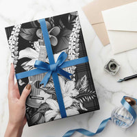 Hawaii Ukulele Wrapping Paper Tropical Flowers With Palaka Effect Black Version