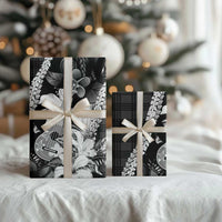 Hawaii Ukulele Wrapping Paper Tropical Flowers With Palaka Effect Black Version