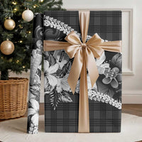 Hawaii Ukulele Wrapping Paper Tropical Flowers With Palaka Effect Black Version