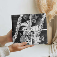 Hawaii Ukulele Wrapping Paper Tropical Flowers With Palaka Effect Black Version