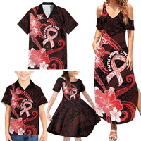 Heart Health Awareness Family Matching Summer Maxi Dress and Hawaiian Shirt Warrior Wears Red Polynesian Style