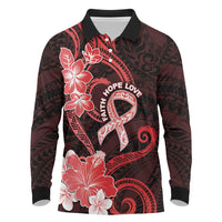 Heart Health Awareness Long Sleeve Polo Shirt Warrior Wears Red Polynesian Style