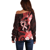 Heart Health Awareness Off Shoulder Sweater Warrior Wears Red Polynesian Style