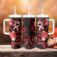 Heart Health Awareness Tumbler With Handle Warrior Wears Red Polynesian Style