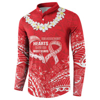 Heart Health Awareness Button Sweatshirt Polynesian Red Ribbon