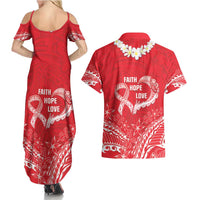 Heart Health Awareness Couples Matching Summer Maxi Dress and Hawaiian Shirt Polynesian Red Ribbon