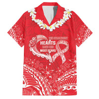 Heart Health Awareness Family Matching Tank Maxi Dress and Hawaiian Shirt Polynesian Red Ribbon