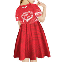 Heart Health Awareness Kid Short Sleeve Dress Polynesian Red Ribbon