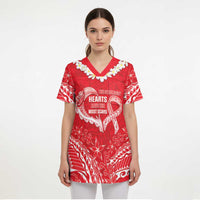 Heart Health Awareness Scrub Top Polynesian Red Ribbon - Polynesian Pride