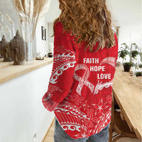 Heart Health Awareness Women Casual Shirt Polynesian Red Ribbon