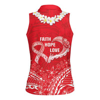 Heart Health Awareness Women Sleeveless Polo Shirt Polynesian Red Ribbon